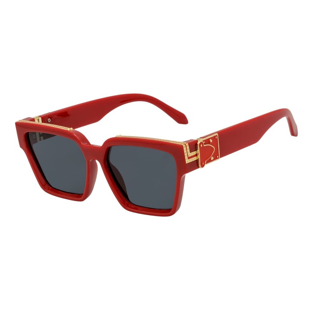 Millionaire High Fashion Metal Accent Square Sunglasses Red-Gold Smoke Tint Lens